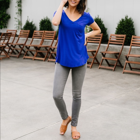 Mono B Everyday V-Neck Tee in Royal Blue - Picture 4 of 8